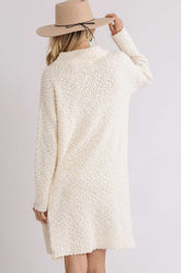 Umgee Full Size High Low Long Sleeve Boucle Sweater Dress Plus Size OutfitFlow